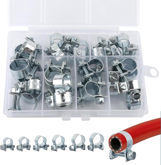 Set van 30 Roestvrijstalen Slangenklemmen 7-15 mm - Verstelbare Pipe Clamps voor Auto en Huishoudelijk Gebruik