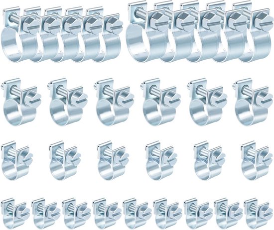 Set van 30 Stuks Kleine Slangklemmen, 7-14mm Verstelbare Brandstofslang Klemmen, Roestvrij Stalen Klemmen voor Reparatie en Bevestiging van Slangen