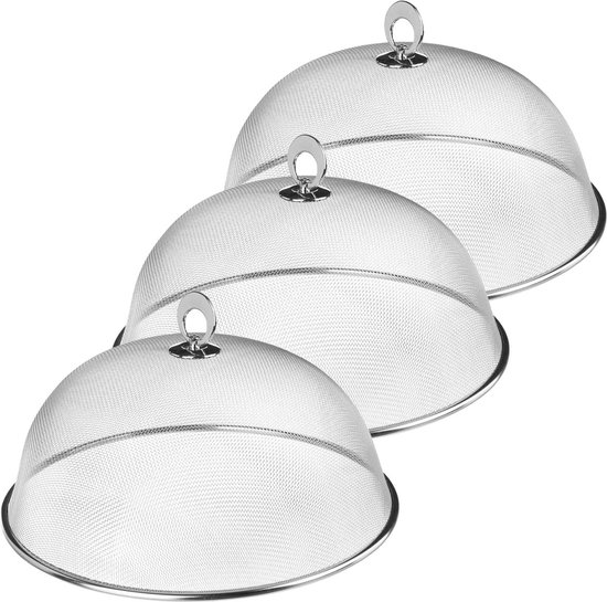 Set van 3x stuks vliegenkappen/voedselkappen RVS rond D30 cm - Eten/voedsel beschermen tegen ongedierte - Afdekkappen van Bellson