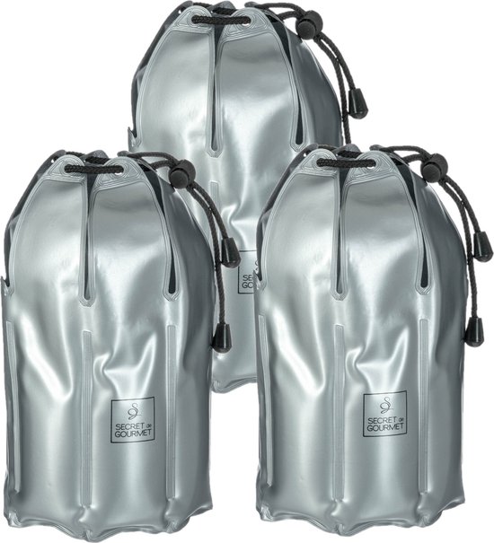 Set van 3x stuks wijnfles koeler/koelelement hoes grijs 24 x 8 cm - Flessenkoeler - Wijnkoeler van Benson