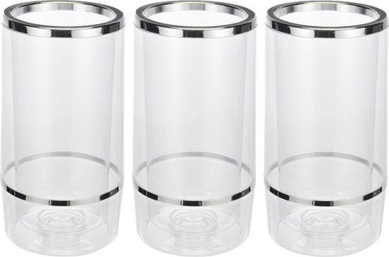 Set van 3x stuks wijnkoelers transparant kunststof 23 cm - Champagnekoeler - Flessenkoeler van Orange85