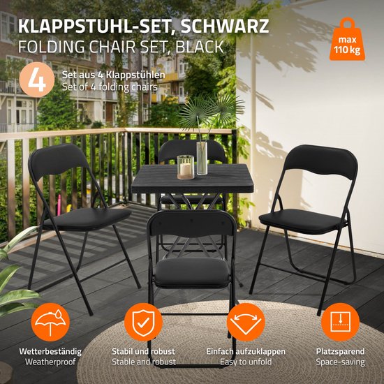 Set van 4 balkonstoelen Opvouwbaar zwart PU leren bekleding Bistrostoel Tuinstoel van Merkloos