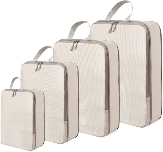 Set van 4 compressie-organizertassen voor koffers - Ruimtebesparende bagage-organizertassen, lichtgewicht en samendrukbare reisorganizertassen (beige)