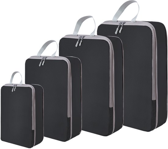 Set van 4 compressie-organizertassen voor koffers - Ruimtebesparende bagage-organizertassen, lichtgewicht en samendrukbare reisorganizertassen (zwart)