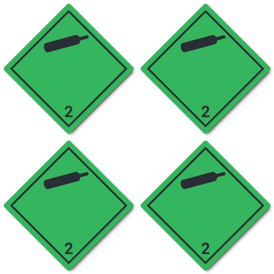 Set van 4 GHS Gevaarsetiketten Klasse 2.2 (100x100mm) - Niet-brandbare en Niet-giftige Gassen