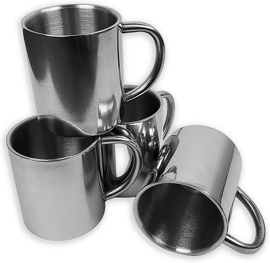 Set van 4 Isolerende Dubbelwandige Camping Bekers - Roestvrij Staal, 200 ml