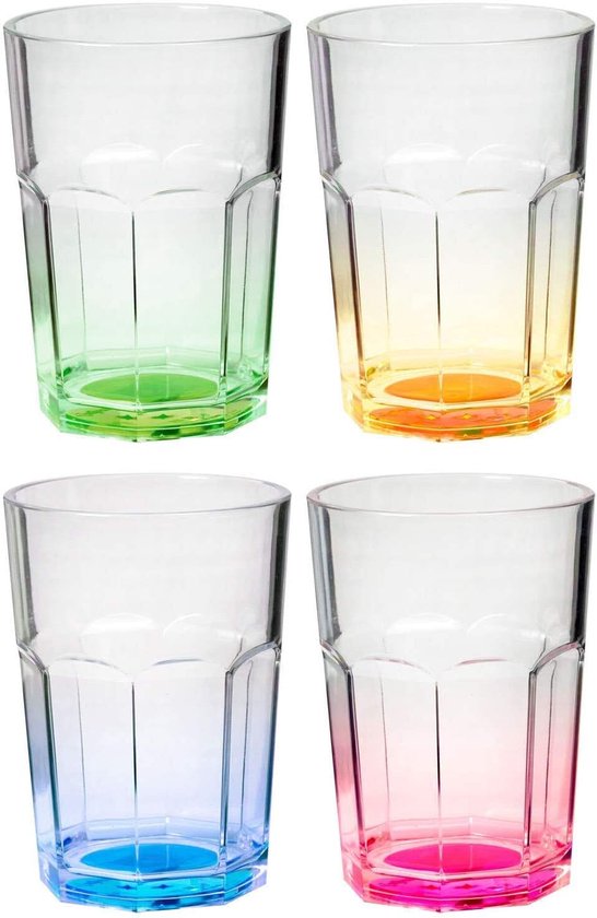 Set van 4 Kunststof Drinkglazen met Antislipring - Stapelbaar en Gekleurde Bodem - 280ml