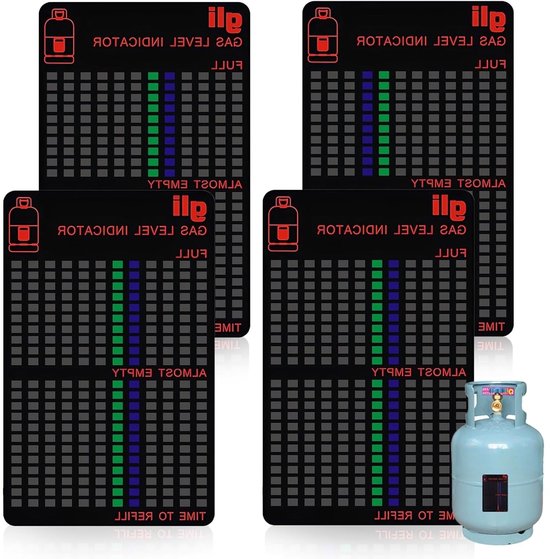 Set van 4 Magnetische Niveau Indicatoren voor Gasflessen - Vulniveau Indicator voor Propaan en Campinggasflessen, Geschikt voor RV's en Buitenactiviteiten