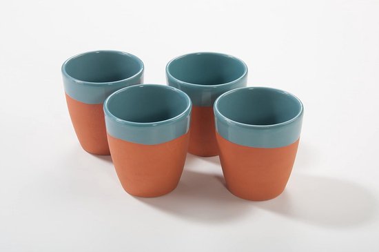 Set van 4 Mediterrane Drinkbekers - Handgemaakt Geglazuurd Aardewerk