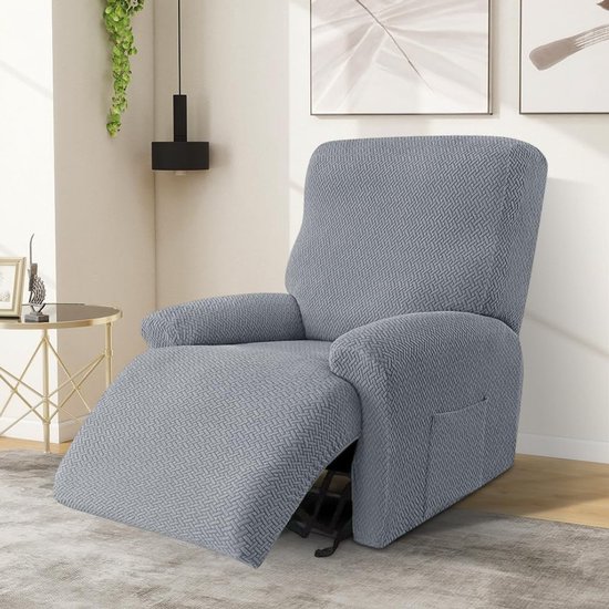 Set van 4 Rekbare Stoelhoezen met Zakjes - Eenvoudige Bescherming voor Relaxstoelen en TV-Stoelen in Lichtgrijs, Perfecte Stoelhoes voor Armleuningen