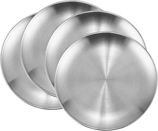 Set van 4 Ronde Roestvrijstalen Borden van 20 cm - Duurzaam Tafelgerei voor Camping, Picknick en Feestjes