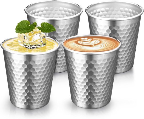 Set van 4 Rvs Bekers 300 ml: Stapelbare Isolerende Campingbekers, Schokbestendige Drinkbekers voor Bier, Sap en Outdoor Gebruik