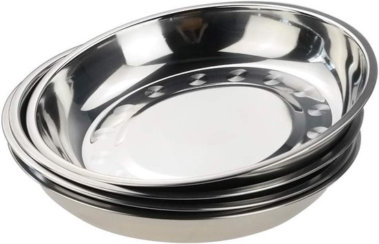 Set van 4 RVS Dinerborden - Ronde Campingborden 23cm