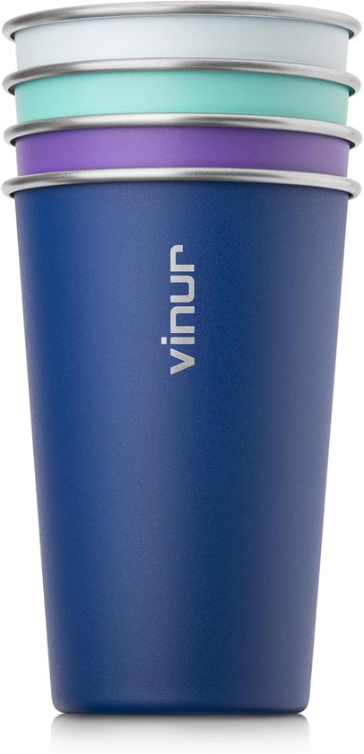 Set van 4 RVS Drinkbekers 470ml - Stapelbare Metalen Glazen voor Reizen en Camping