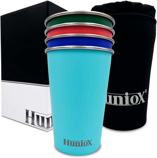 Set van 4 RVS Drinkbekers 500ml - Stapelbare Metalen Bekers voor Buiten en Thuis