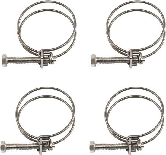 Set van 4 RVS Slangenklemmen 100-105mm Dubbele Draad Klemmen voor Buizen en Slangen