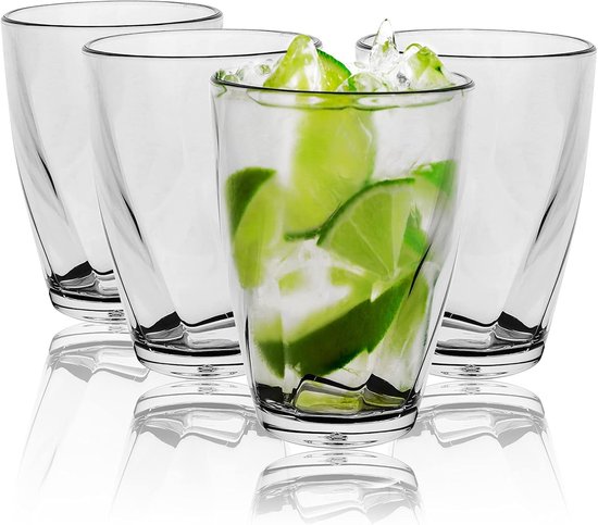 Set van 4 stapelbare 350 ml plastic glazen, schokbestendige drinkbekers voor camping, herbruikbaar en vaatwasmachinebestendig
