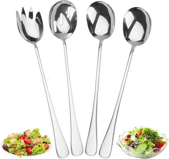 Set van 4 Stuks Slabestek - Roestvrij Staal Voorlegbestek en Opscheplepel voor Salades, Desserts en Pasta