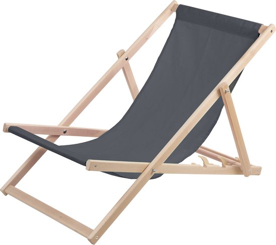 Set van 4 stuks - Strandstoel - ligstoelen - Verstelbaar - Inklapbaar - beukenhout - donker grijs