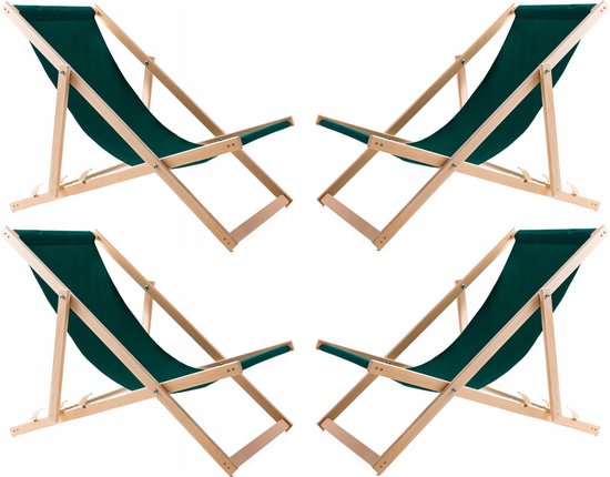 Set van 4 stuks - Strandstoel - ligstoelen - Verstelbaar - Inklapbaar - beukenhout - donker groen