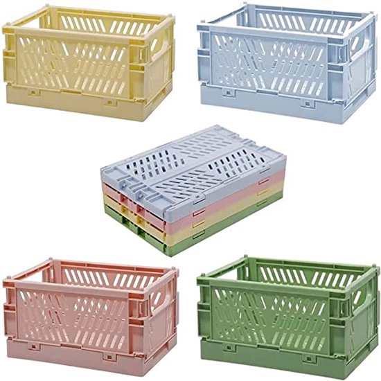 Set van 4 Vouwbare Mini-Manden voor Opberging - Kunststof, Stapelbare Fruit- en Opbergdozen in Meerkleurig