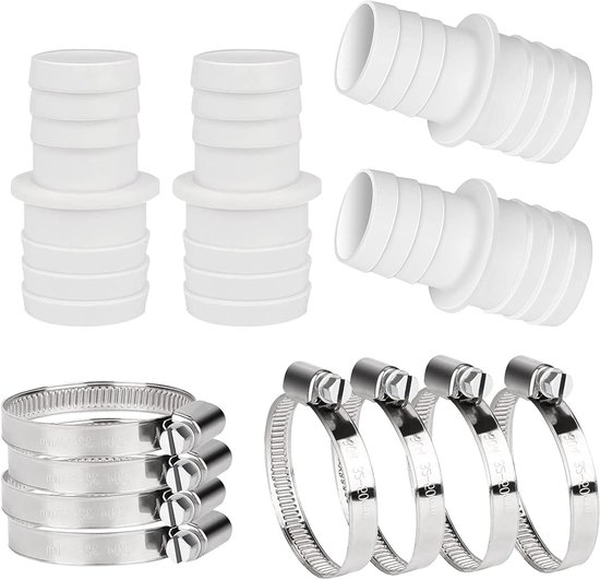 Set van 4 zwembadslang aansluitingen, adapter voor zwembadslang, slangverbinder met slangklemmen voor optimale zwembadverbinding (32-38)