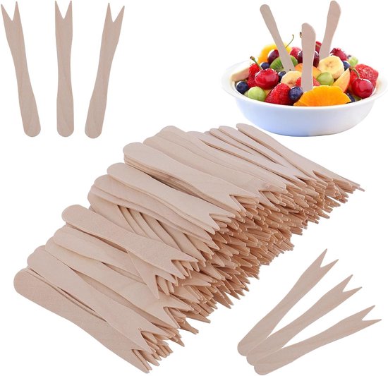 Set van 400 Wegwerp Houten Vorken voor Snacks, Fruit en Feestjes - Duurzaam Bestek voor Kamperen en Picknicks (8.5 x 1 cm)