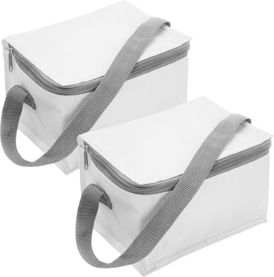 Set van 4x stuks kleine koeltas wit voor 6 blikjes met rits en draagband - lunch-drankjes-medicijnen - 20 x 13 x 13 cm van De Eekhoorn Woodwork