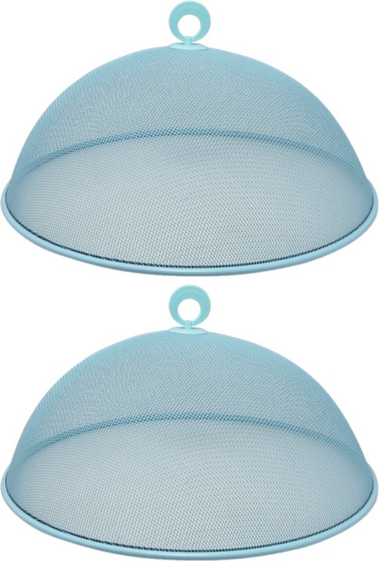 Set van 4x stuks metalen vliegenkappen/voedselkappen lichtblauw rond 35 cm - Afdekkappen/vliegenkappen van Benson