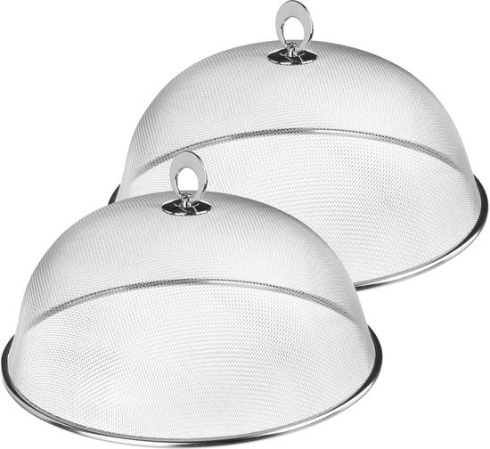 Set van 4x stuks vliegenkappen/voedselkappen RVS rond D30 cm - Eten/voedsel beschermen tegen ongedierte - Afdekkappen van Gourmet4All