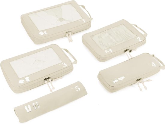 Set van 5 Compressie Inpakzakken voor Koffers - Organizers voor Reisaccessoires met Schoenentas - Scheurbestendige Reiszakken met ID-label