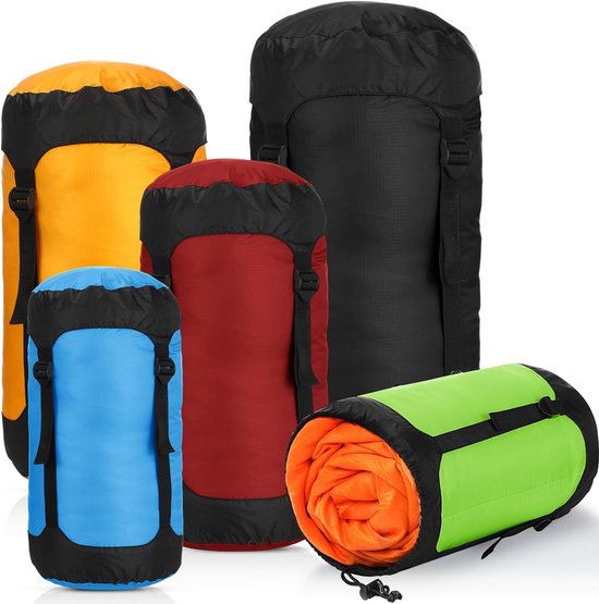 Set van 5 Compressiezakken voor Slaapzakken - Lichtgewicht en Waterdicht voor Backpacken, Kamperen en Hiken - Capaciteiten van 5, 10, 15, 20 en 35 Liter