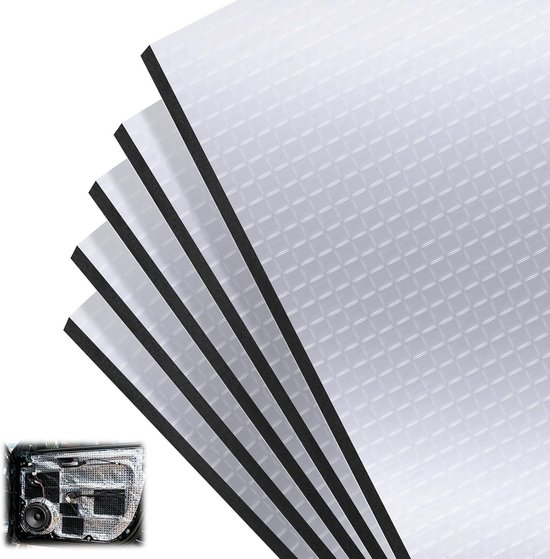 Set van 5 Geluidsisolerende Matten voor Auto 25 cm x 40 cm x 10 mm - Zelfklevend, Waterdicht en Vuurvast voor Motorkap, Dak, Deuren en Kofferbak - Geluid en Warmte Isolatie van Merkloos