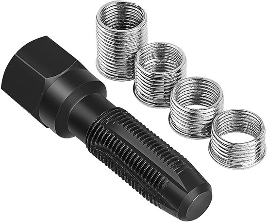 Set van 5 Gereedschappen voor Schroefdraadreparatie van Bougies M14 x 1,25, Bougie Schroefdraad, Cilinderkop Refiletageset met 4 Inzetstukken