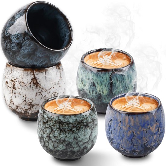 Set van 5 Keramische Espressokopjes zonder Handvat - 100 ml - Aardewerk Beker voor Espresso en Mokka