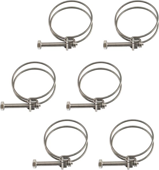 Set van 6 Dubbele Draad Slangenklemmen 50-55mm van 304 RVS voor Slangenbevestiging en Beveiliging