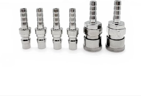 Set van 6 gas slang connectoren met snelle ontgrendeling, mannelijke PH20 en vrouwelijke SH20, 8mm, ideaal voor campers en BBQ's voor eenvoudig en veilig gebruik