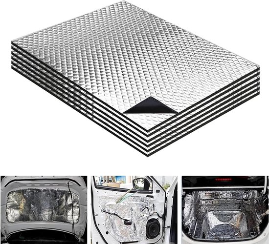 Set van 6 Geluidsisolatie Matten 40 x 25 cm - 2 mm Zelfklevende Alubutyl voor Auto, Waterdichte en Brandveilige Isolatie voor Voertuigen, Eenvoudige Montage en Geluidsdemping