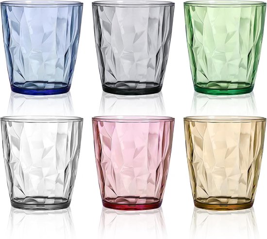 Set van 6 Kleurrijke Drinkglazen - Acryl - Breukvast - Kristalhelder - Voor Gezinnen