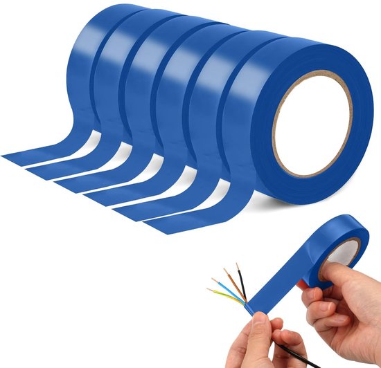 Set van 6 rollen elektrische tape, 19 mm x 20 m, sterke zelfklevende PVC-isolatietape voor isolatie, reparatie en bescherming van elektrische draden (blauw)