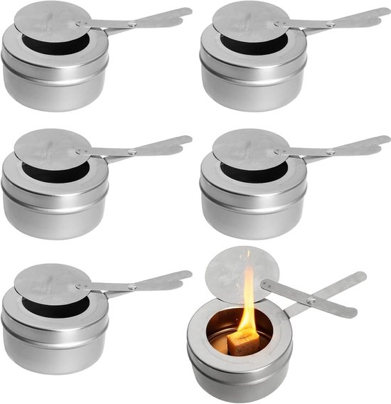Set van 6 RVS Pasta Houders met Deksel, Draagbare Fondue Branders voor Kaasfondue, Kamperen en Buffetten