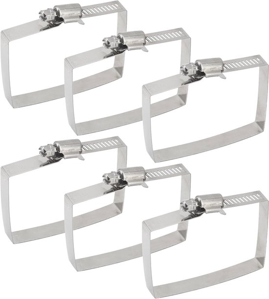 Set van 6 RVS Slangklemmen 200x200mm voor Vierkante Buizen - Duurzame Bevestigingsbanden voor Slangen en Pijpen