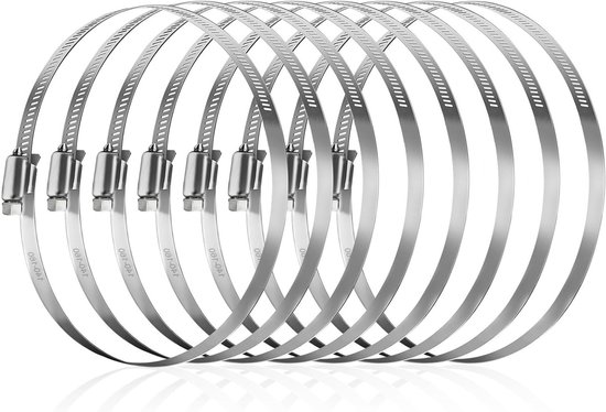 Set van 8 Grote RVS Slangklemmen 140-160mm, Verstelbare Klemmen voor Afvoerslangen, Droger Ventilatie en Buizen van Merkloos