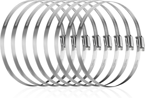Set van 8 Grote RVS Slangklemmen 140-160mm, Verstelbare Klemmen voor Afvoerslangen, Ventilatiebuizen en Tuinslangen