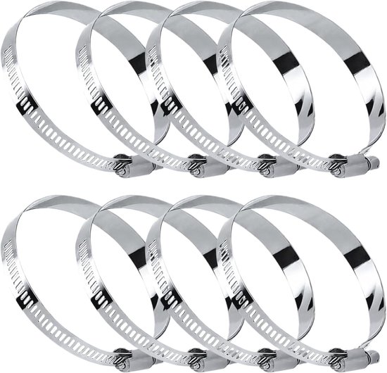 Set van 8 RVS Slangklemmen 80-100mm - Verstelbare Klemmen voor Auto, Industrie en Tuin, Ideaal voor Aansluiten en Bevestigen van Slangen en Buizen