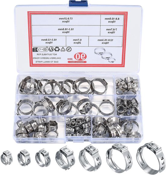 Set van 90 RVS Slangklemmen, Worm Gear Slangklemmen voor Zwembaden, Auto's en Koelbuizen, Ideaal voor Diverse Toepassingen en Duurzaam Gebruik van Merkloos