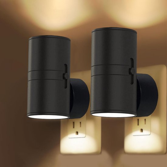 Set van twee - Stekkerlamp - Dimbaar, met dag/nachtsensor - Geschikt voor gangen, slaapkamers en trappenhuizen - Zwart van SKIEHAN