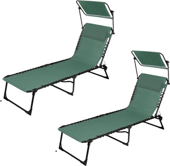 SET X 2 SUN LOUNGE WITH PARASOL AND CUSHION - GROENE