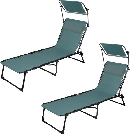 SET X 2 ZONNELOUNGE MET PARASOL EN KUSSEN - BLAUWGRIJS