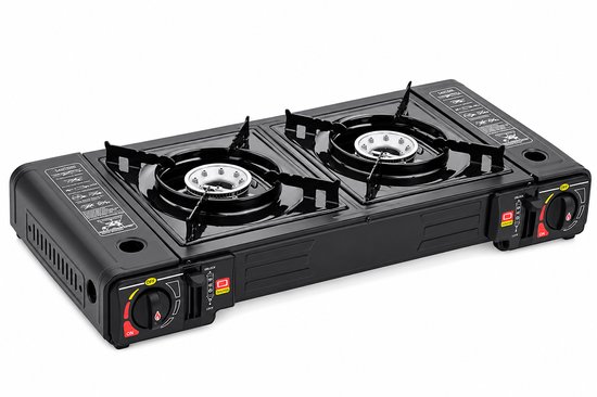 Seth Select Camping Gasfornuis - 2-Pits – Draagbaar Gasstel met Bakplaat – 2,5 kW – Automatische Ontsteking – Butaan & LPG – Draagtas